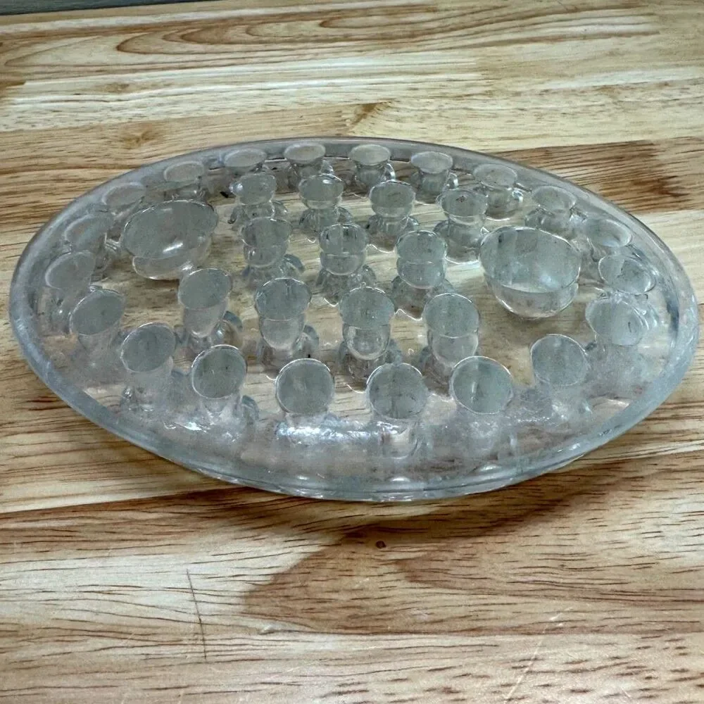 Vintage Clear Glass Oval Flower Frog Two Large Sockets for Candles & Small Holes